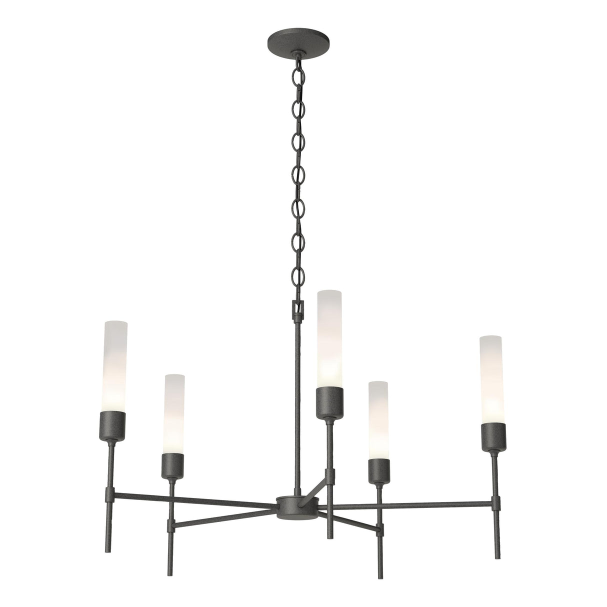 Hubbardton Forge 2019 Natural Iron Frosted Glass (FD) Vela 5 Arm Chandelier