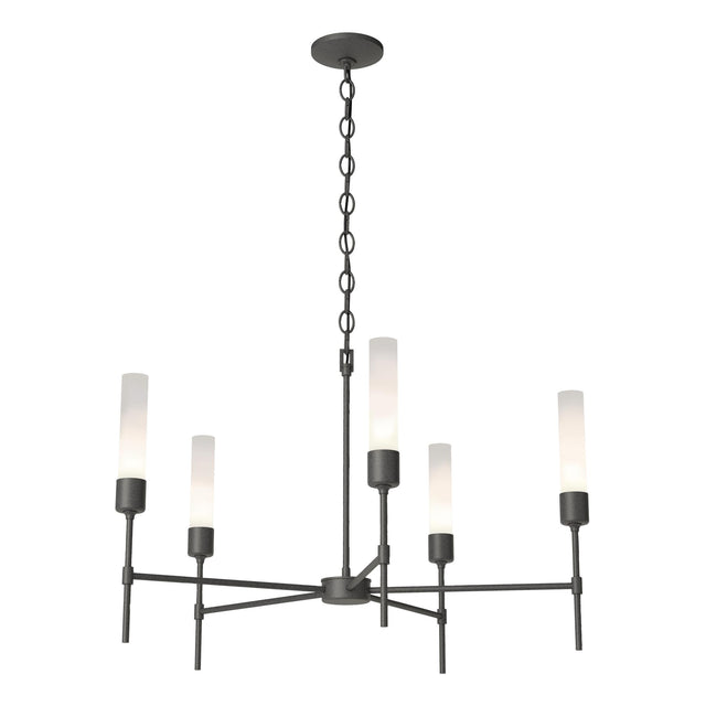 Hubbardton Forge 2019 Natural Iron Frosted Glass (FD) Vela 5 Arm Chandelier