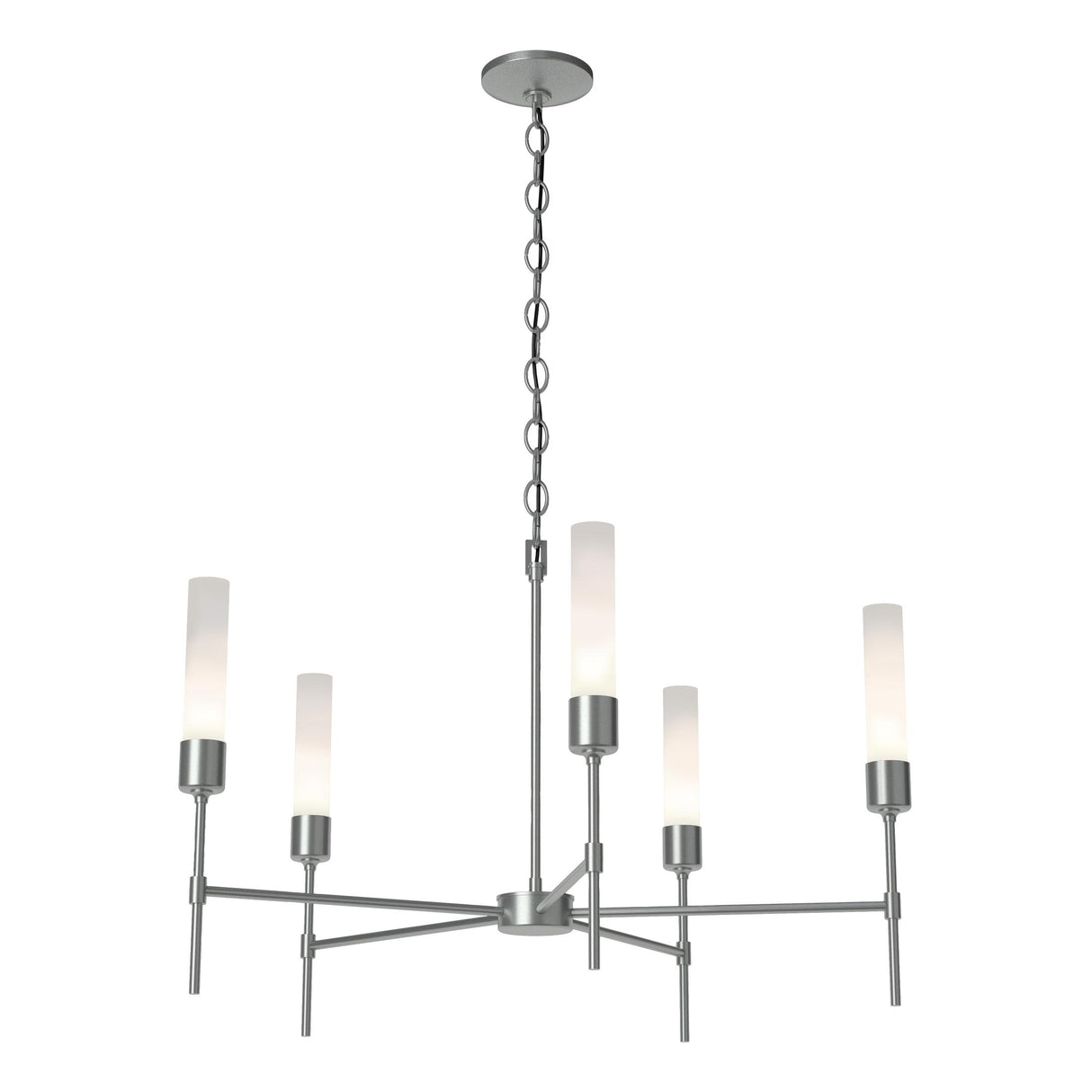 Hubbardton Forge 2019 Vintage Platinum Frosted Glass (FD) Vela 5 Arm Chandelier