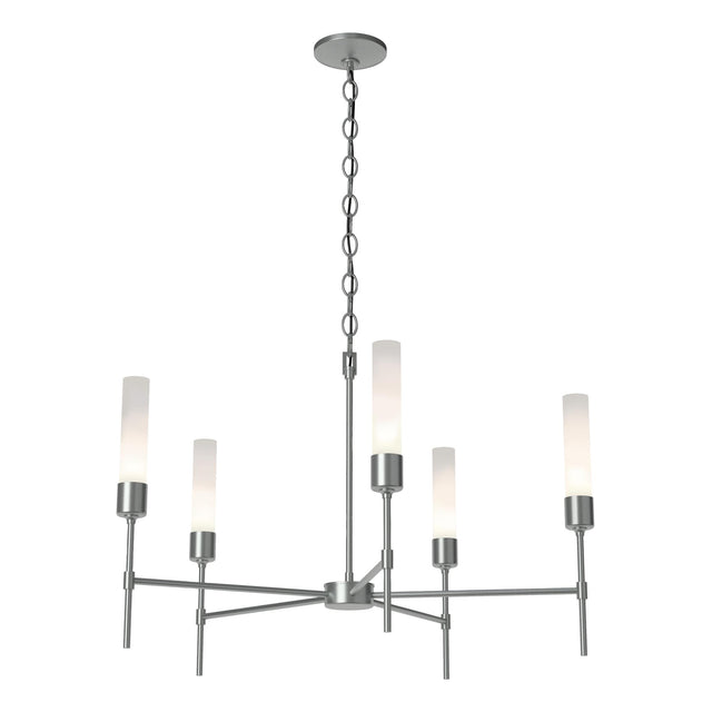 Hubbardton Forge 2019 Vintage Platinum Frosted Glass (FD) Vela 5 Arm Chandelier