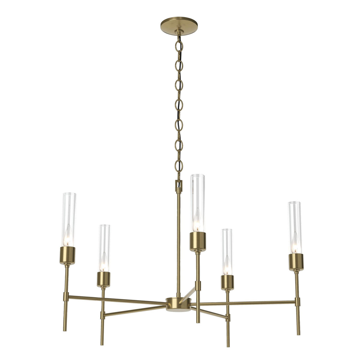 Hubbardton Forge 2019 Modern Brass Clear Glass (ZM) Vela 5 Arm Chandelier