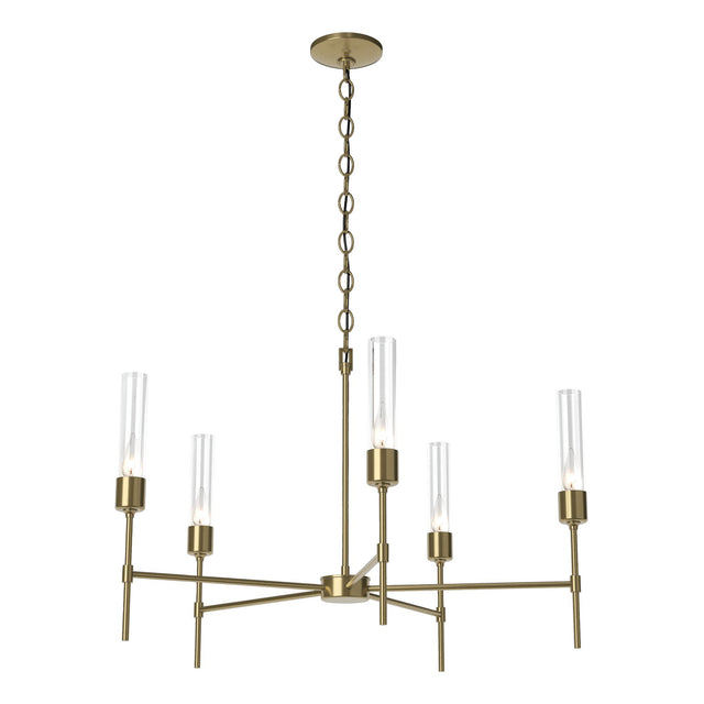 Hubbardton Forge 2019 Modern Brass Clear Glass (ZM) Vela 5 Arm Chandelier
