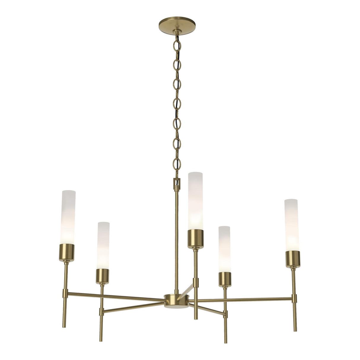 Hubbardton Forge 2019 Modern Brass Frosted Glass (FD) Vela 5 Arm Chandelier