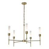 Hubbardton Forge 2019 Modern Brass Frosted Glass (FD) Vela 5 Arm Chandelier