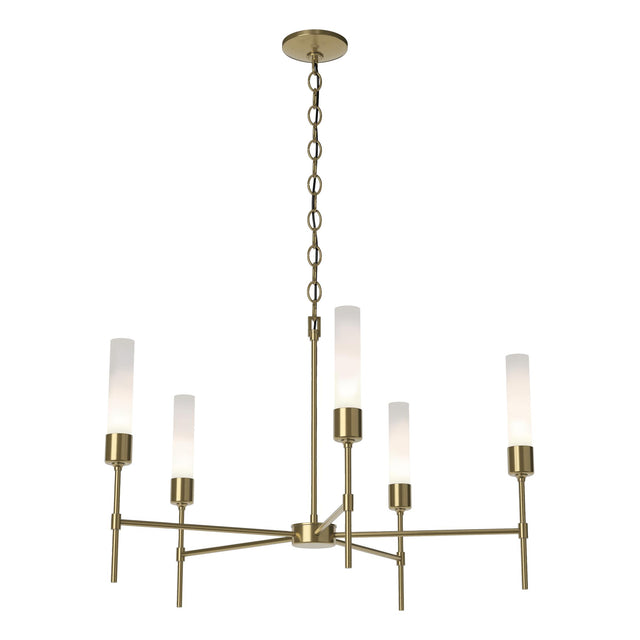 Hubbardton Forge 2019 Modern Brass Frosted Glass (FD) Vela 5 Arm Chandelier