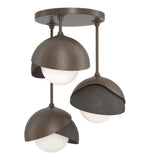 Hubbardton Forge 2022 Bronze Dark Smoke Opal Glass (GG) Brooklyn 3-Light Double Shade Semi-Flush