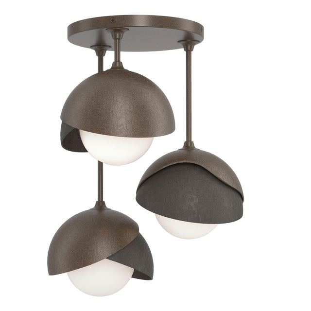 Hubbardton Forge 2022 Bronze Dark Smoke Opal Glass (GG) Brooklyn 3-Light Double Shade Semi-Flush