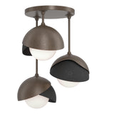Hubbardton Forge 2022 Bronze Black Opal Glass (GG) Brooklyn 3-Light Double Shade Semi-Flush