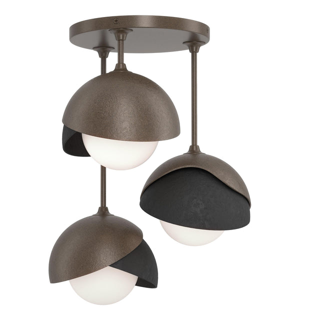 Hubbardton Forge 2022 Bronze Black Opal Glass (GG) Brooklyn 3-Light Double Shade Semi-Flush
