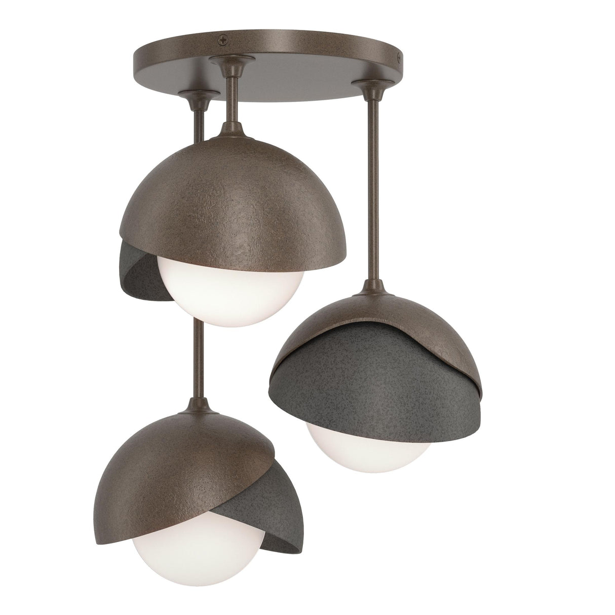 Hubbardton Forge 2022 Bronze Natural Iron Opal Glass (GG) Brooklyn 3-Light Double Shade Semi-Flush