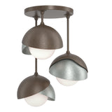 Hubbardton Forge 2022 Bronze Vintage Platinum Opal Glass (GG) Brooklyn 3-Light Double Shade Semi-Flush
