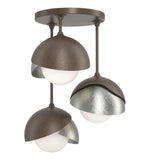 Hubbardton Forge 2022 Bronze Sterling Opal Glass (GG) Brooklyn 3-Light Double Shade Semi-Flush