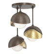 Hubbardton Forge 2022 Bronze Modern Brass Opal Glass (GG) Brooklyn 3-Light Double Shade Semi-Flush
