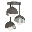 Hubbardton Forge 2022 Dark Smoke Vintage Platinum Opal Glass (GG) Brooklyn 3-Light Double Shade Semi-Flush