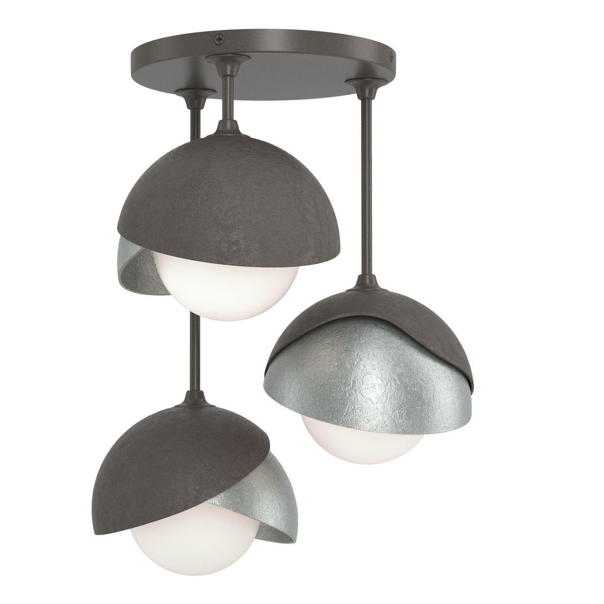 Hubbardton Forge 2022 Dark Smoke Vintage Platinum Opal Glass (GG) Brooklyn 3-Light Double Shade Semi-Flush