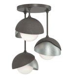 Hubbardton Forge 2022 Dark Smoke Vintage Platinum Opal Glass (GG) Brooklyn 3-Light Double Shade Semi-Flush