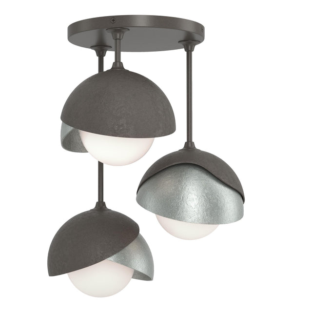 Hubbardton Forge 2022 Dark Smoke Vintage Platinum Opal Glass (GG) Brooklyn 3-Light Double Shade Semi-Flush