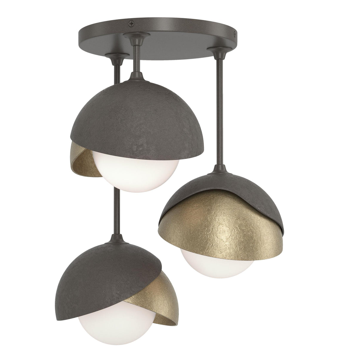 Hubbardton Forge 2022 Dark Smoke Soft Gold Opal Glass (GG) Brooklyn 3-Light Double Shade Semi-Flush