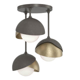 Hubbardton Forge 2022 Dark Smoke Soft Gold Opal Glass (GG) Brooklyn 3-Light Double Shade Semi-Flush