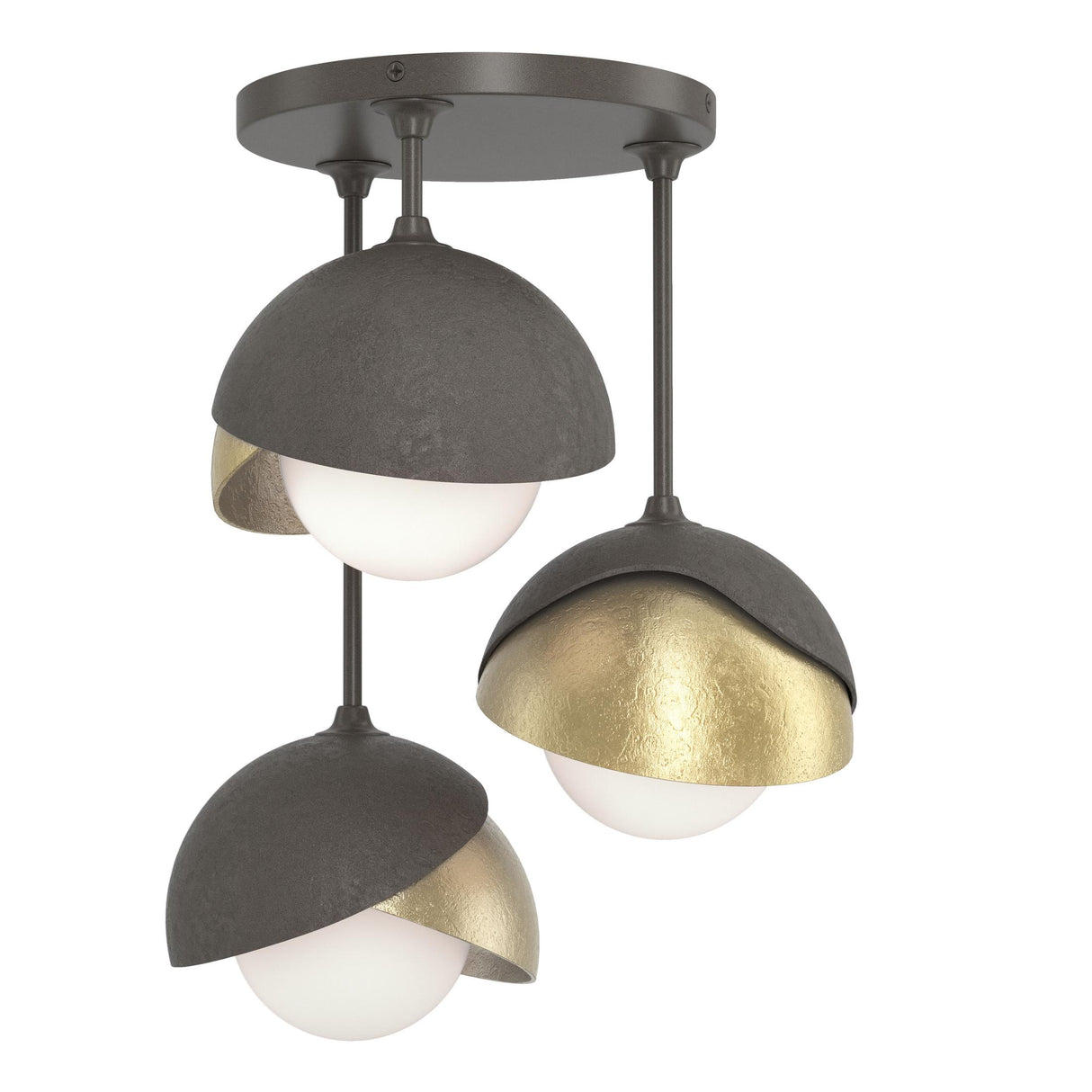Hubbardton Forge 2022 Dark Smoke Modern Brass Opal Glass (GG) Brooklyn 3-Light Double Shade Semi-Flush