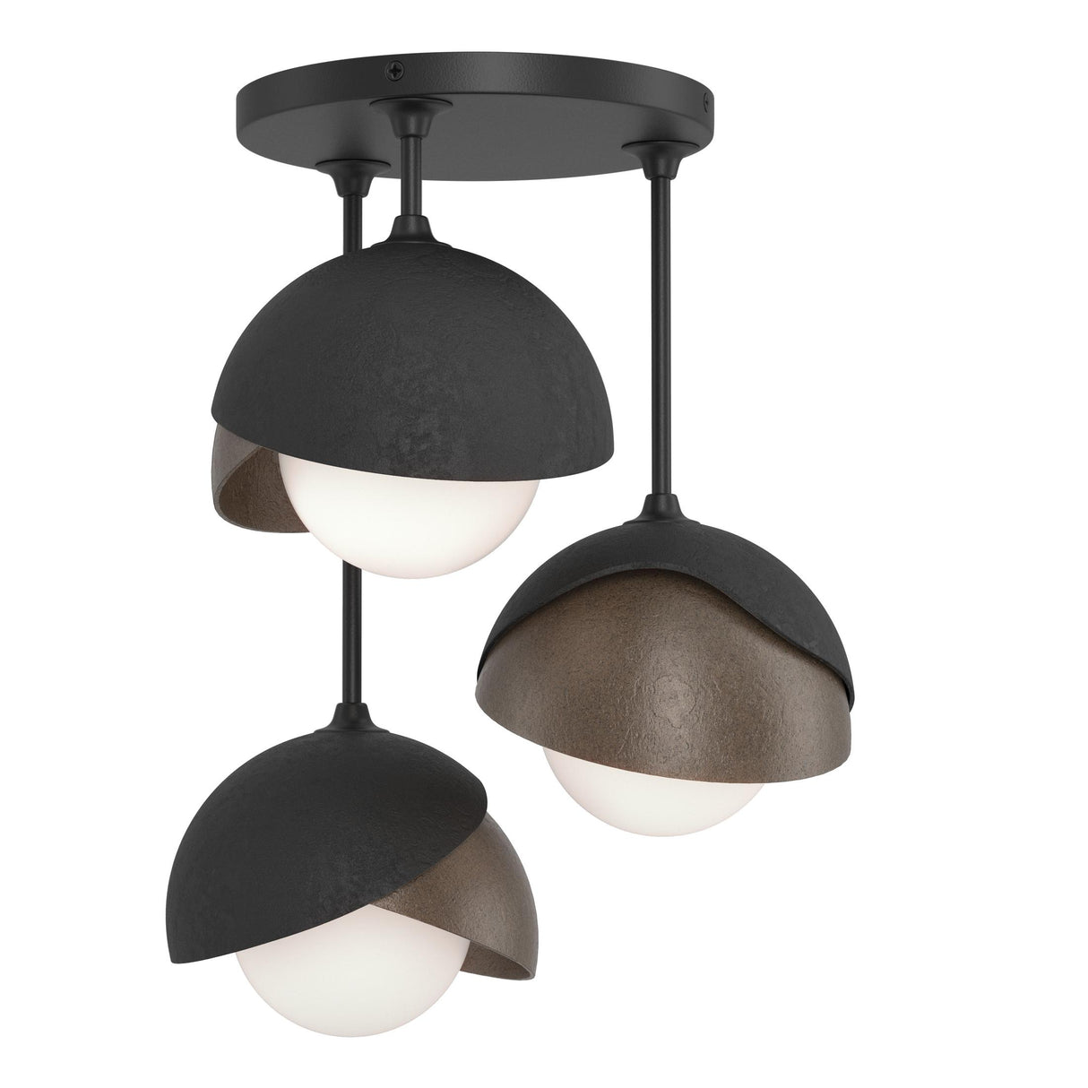 Hubbardton Forge 2022 Black Bronze Opal Glass (GG) Brooklyn 3-Light Double Shade Semi-Flush