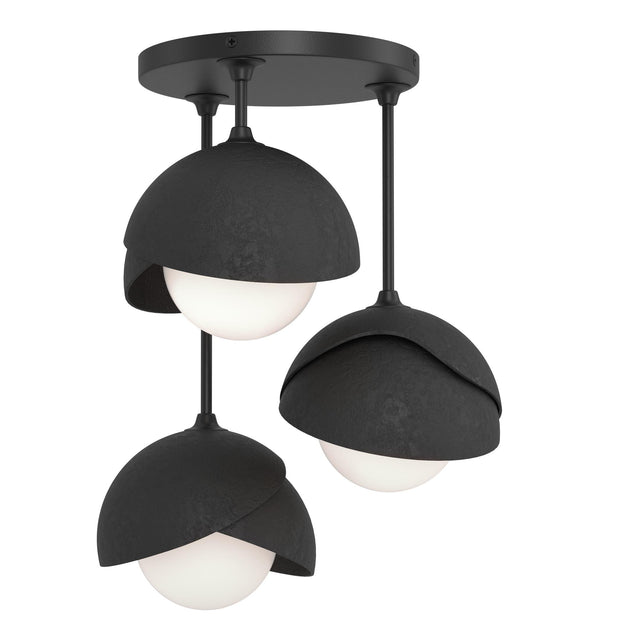 Hubbardton Forge 2022 Black Black Opal Glass (GG) Brooklyn 3-Light Double Shade Semi-Flush