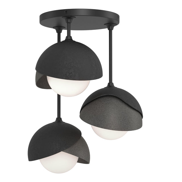 Hubbardton Forge 2022 Black Natural Iron Opal Glass (GG) Brooklyn 3-Light Double Shade Semi-Flush