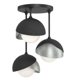 Hubbardton Forge 2022 Black Vintage Platinum Opal Glass (GG) Brooklyn 3-Light Double Shade Semi-Flush