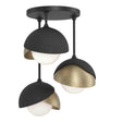Hubbardton Forge 2022 Black Soft Gold Opal Glass (GG) Brooklyn 3-Light Double Shade Semi-Flush