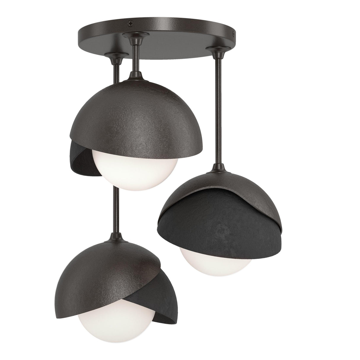 Hubbardton Forge 2022 Oil Rubbed Bronze Black Opal Glass (GG) Brooklyn 3-Light Double Shade Semi-Flush