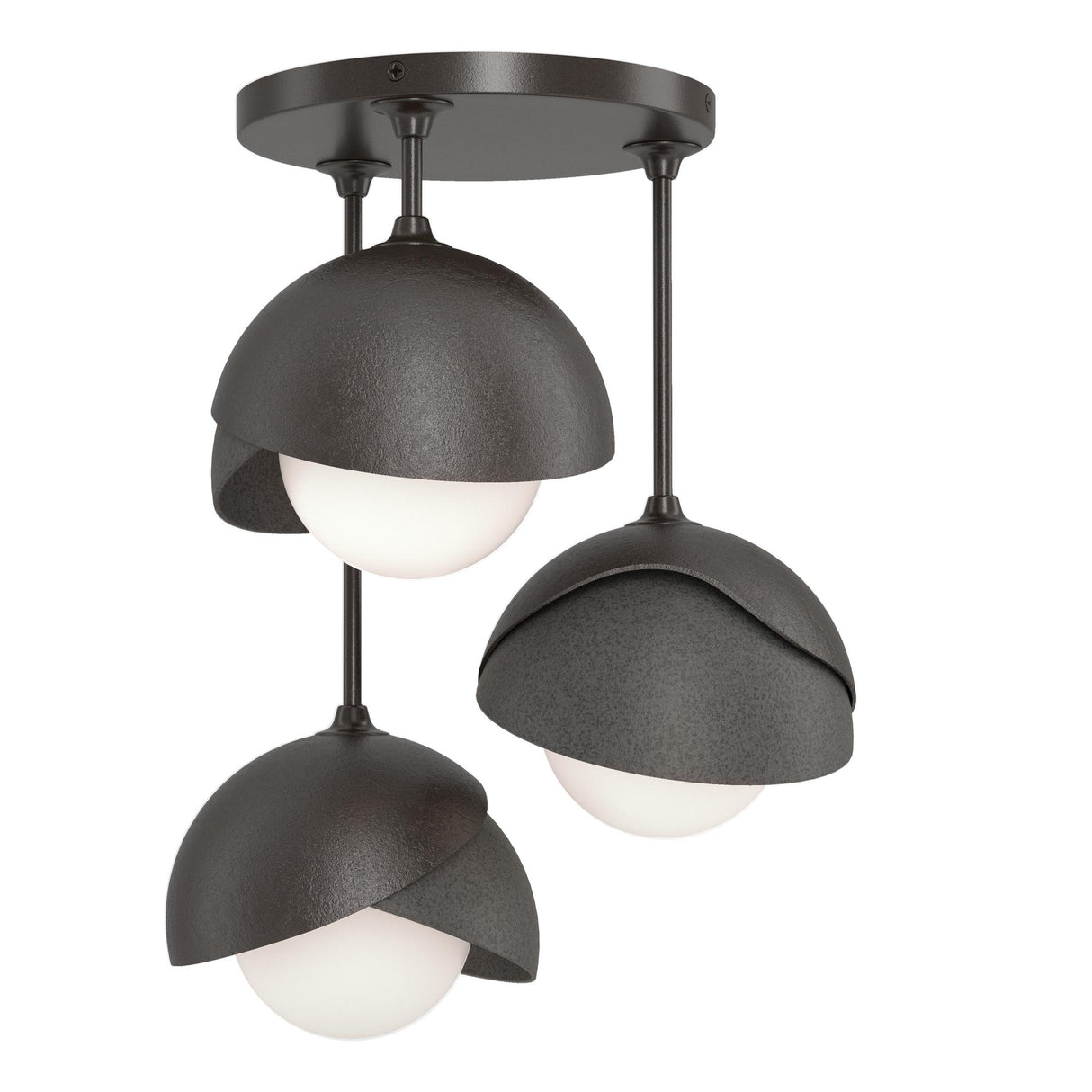 Hubbardton Forge 2022 Oil Rubbed Bronze Natural Iron Opal Glass (GG) Brooklyn 3-Light Double Shade Semi-Flush