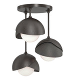 Hubbardton Forge 2022 Oil Rubbed Bronze Natural Iron Opal Glass (GG) Brooklyn 3-Light Double Shade Semi-Flush
