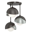 Hubbardton Forge 2022 Oil Rubbed Bronze Vintage Platinum Opal Glass (GG) Brooklyn 3-Light Double Shade Semi-Flush