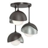 Hubbardton Forge 2022 Oil Rubbed Bronze Vintage Platinum Opal Glass (GG) Brooklyn 3-Light Double Shade Semi-Flush
