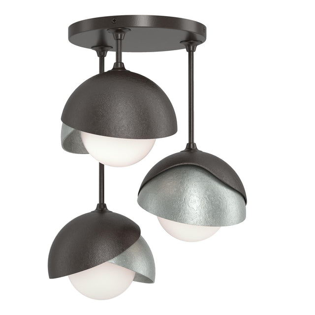 Hubbardton Forge 2022 Oil Rubbed Bronze Vintage Platinum Opal Glass (GG) Brooklyn 3-Light Double Shade Semi-Flush