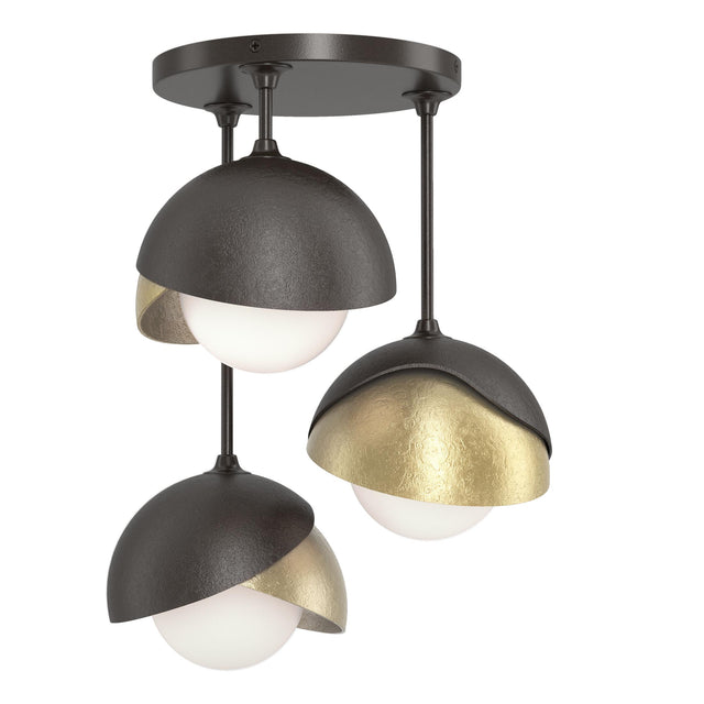 Hubbardton Forge 2022 Oil Rubbed Bronze Modern Brass Opal Glass (GG) Brooklyn 3-Light Double Shade Semi-Flush