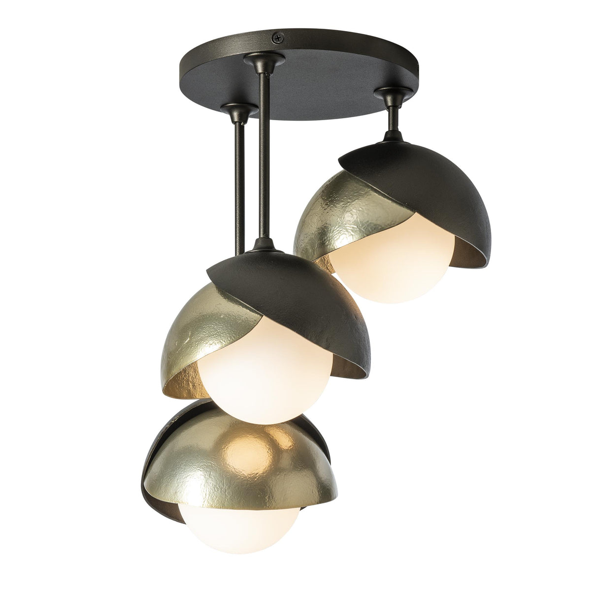 Hubbardton Forge 2022 Oil Rubbed Bronze Modern Brass Opal Glass (GG) Brooklyn 3-Light Double Shade Semi-Flush