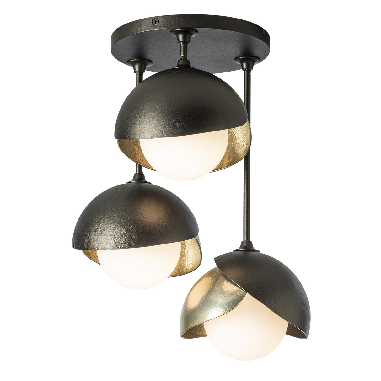 Hubbardton Forge 2022 Oil Rubbed Bronze Modern Brass Opal Glass (GG) Brooklyn 3-Light Double Shade Semi-Flush