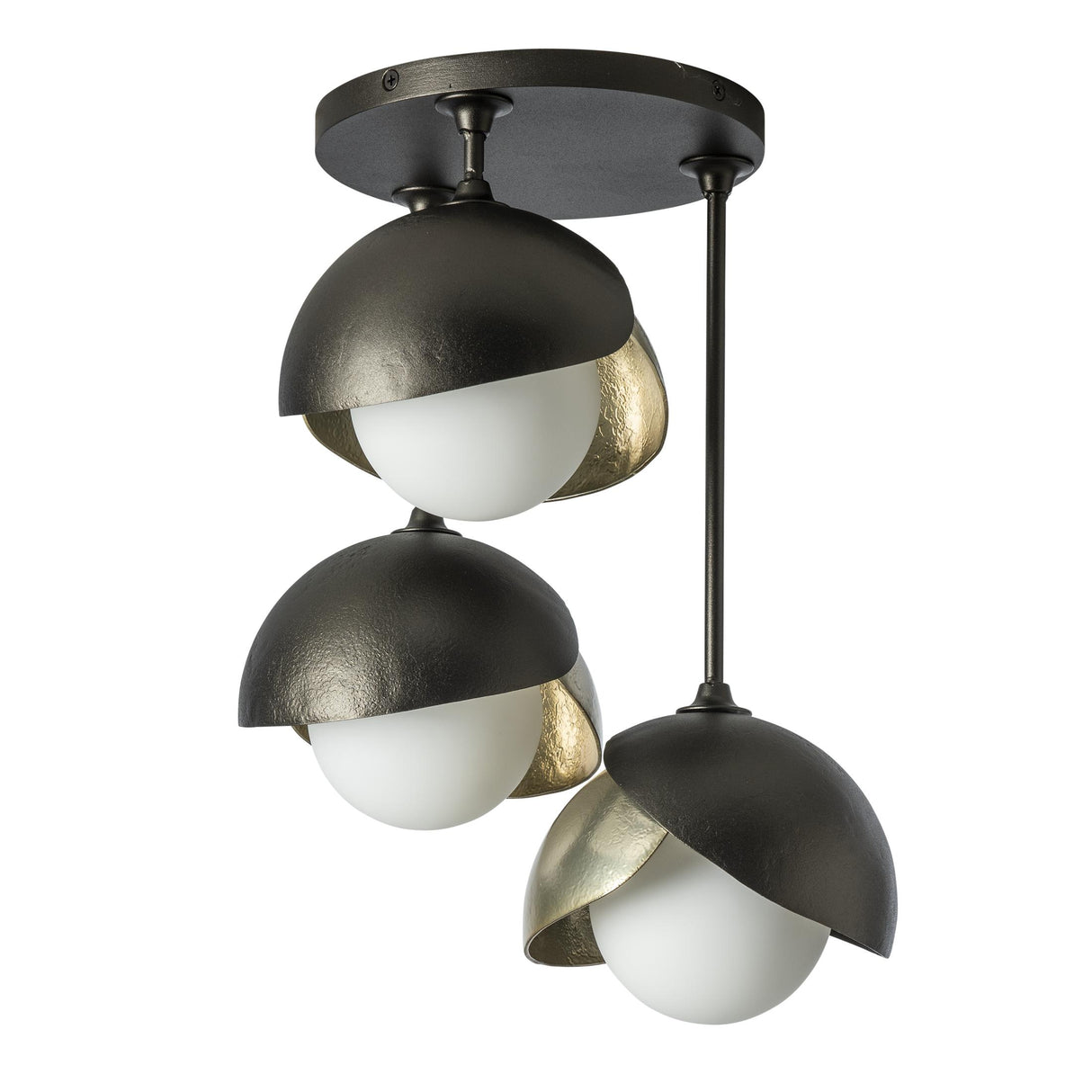 Hubbardton Forge 2022 Oil Rubbed Bronze Modern Brass Opal Glass (GG) Brooklyn 3-Light Double Shade Semi-Flush
