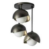 Hubbardton Forge 2022 Oil Rubbed Bronze Modern Brass Opal Glass (GG) Brooklyn 3-Light Double Shade Semi-Flush
