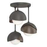 Hubbardton Forge 2022 Natural Iron Bronze Opal Glass (GG) Brooklyn 3-Light Double Shade Semi-Flush