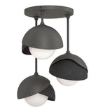 Hubbardton Forge 2022 Natural Iron Black Opal Glass (GG) Brooklyn 3-Light Double Shade Semi-Flush