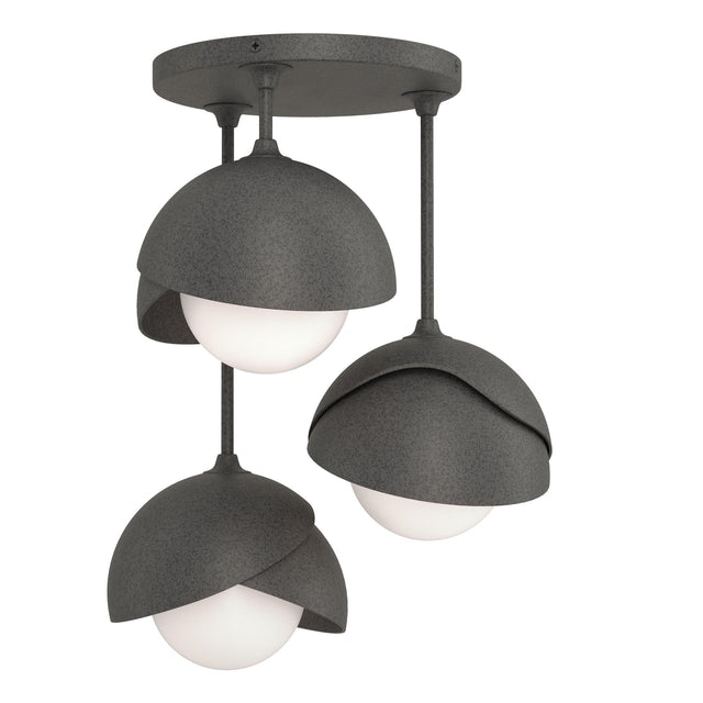 Hubbardton Forge 2022 Natural Iron Natural Iron Opal Glass (GG) Brooklyn 3-Light Double Shade Semi-Flush