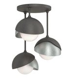Hubbardton Forge 2022 Natural Iron Vintage Platinum Opal Glass (GG) Brooklyn 3-Light Double Shade Semi-Flush