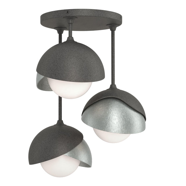 Hubbardton Forge 2022 Natural Iron Vintage Platinum Opal Glass (GG) Brooklyn 3-Light Double Shade Semi-Flush