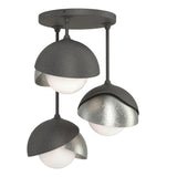 Hubbardton Forge 2022 Natural Iron Sterling Opal Glass (GG) Brooklyn 3-Light Double Shade Semi-Flush