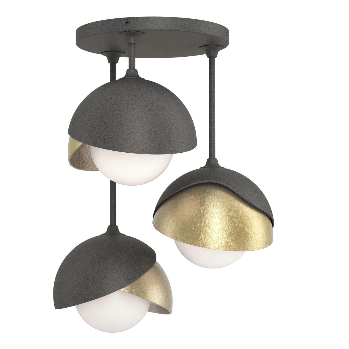 Hubbardton Forge 2022 Natural Iron Modern Brass Opal Glass (GG) Brooklyn 3-Light Double Shade Semi-Flush