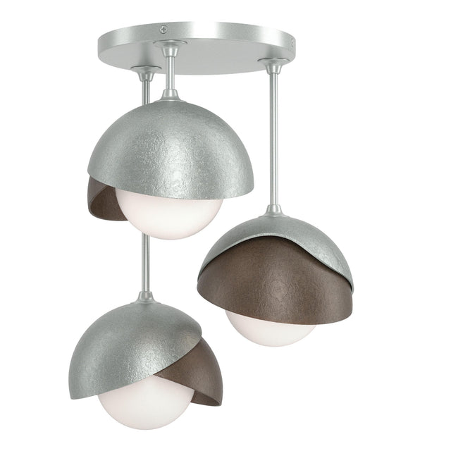 Hubbardton Forge 2022 Vintage Platinum Bronze Opal Glass (GG) Brooklyn 3-Light Double Shade Semi-Flush