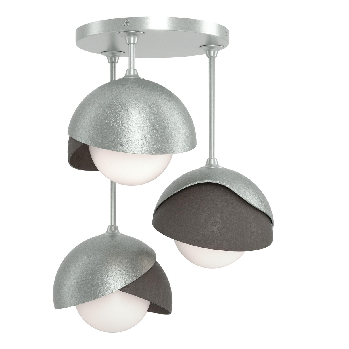 Hubbardton Forge 2022 Vintage Platinum Dark Smoke Opal Glass (GG) Brooklyn 3-Light Double Shade Semi-Flush