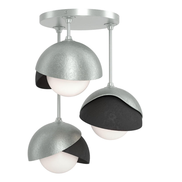 Hubbardton Forge 2022 Vintage Platinum Black Opal Glass (GG) Brooklyn 3-Light Double Shade Semi-Flush